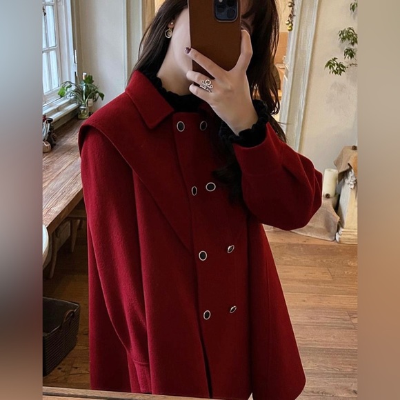 Red double faced wool coat - Picture 7 of 8